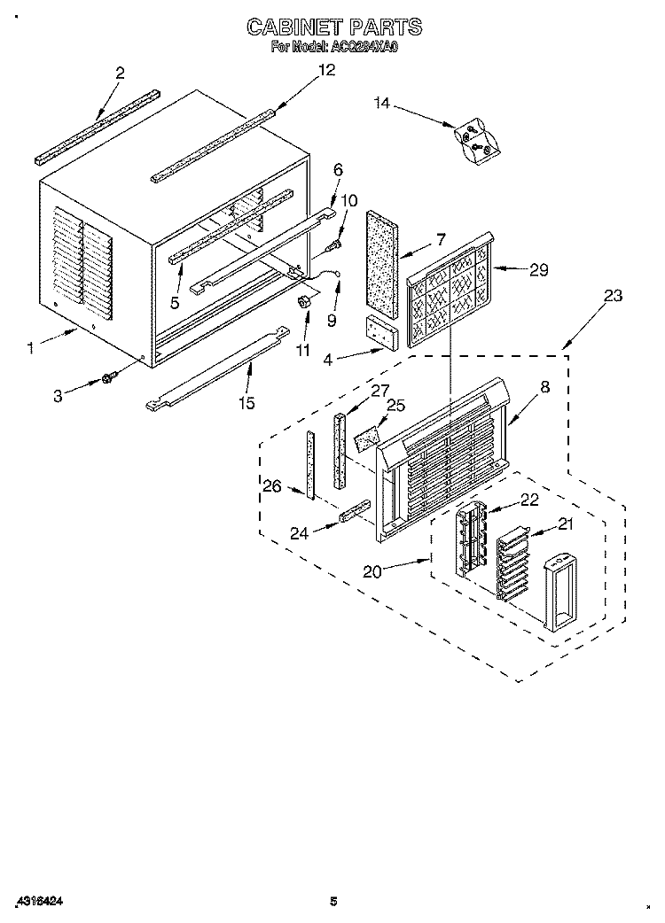 CABINET Diagram and Parts List for ACQ294XA0  Whirlpool Air Conditioner