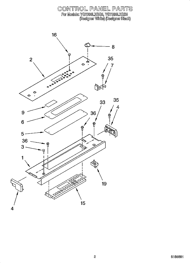 CONTROL PANEL PARTS Diagram and Parts List for YGY396LXGQ5  Whirlpool Range