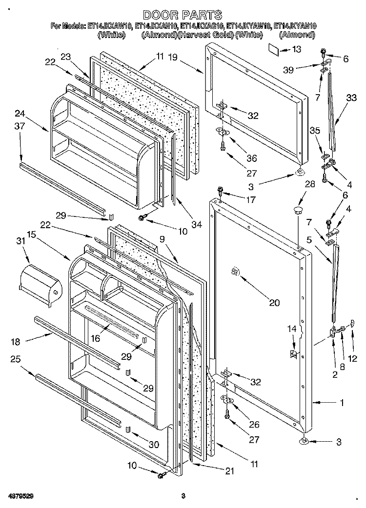 DOOR Diagram and Parts List for ET14JKXAG10  Whirlpool Refrigerator