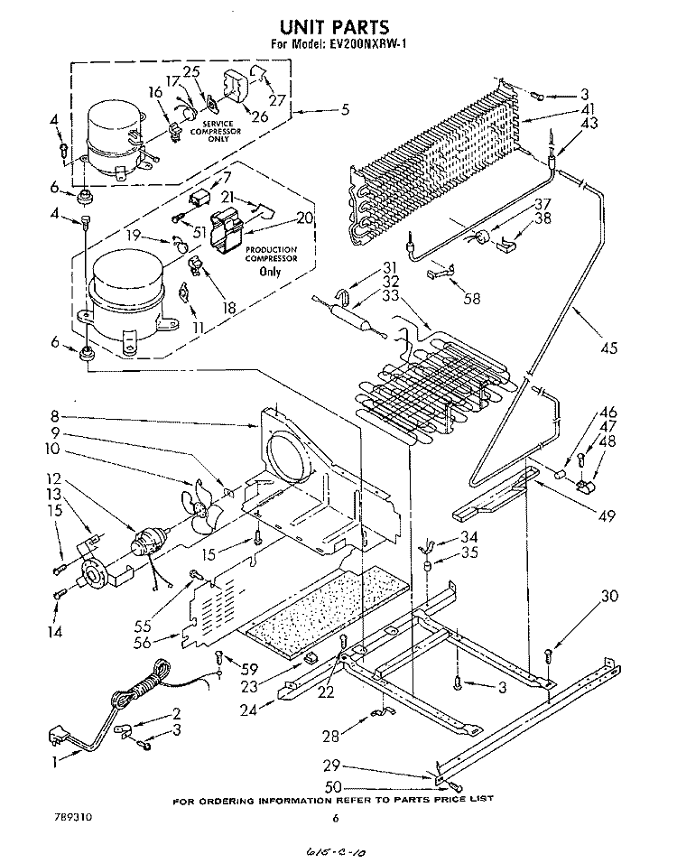 UNIT Diagram and Parts List for EV200NXRW1  Whirlpool Freezer