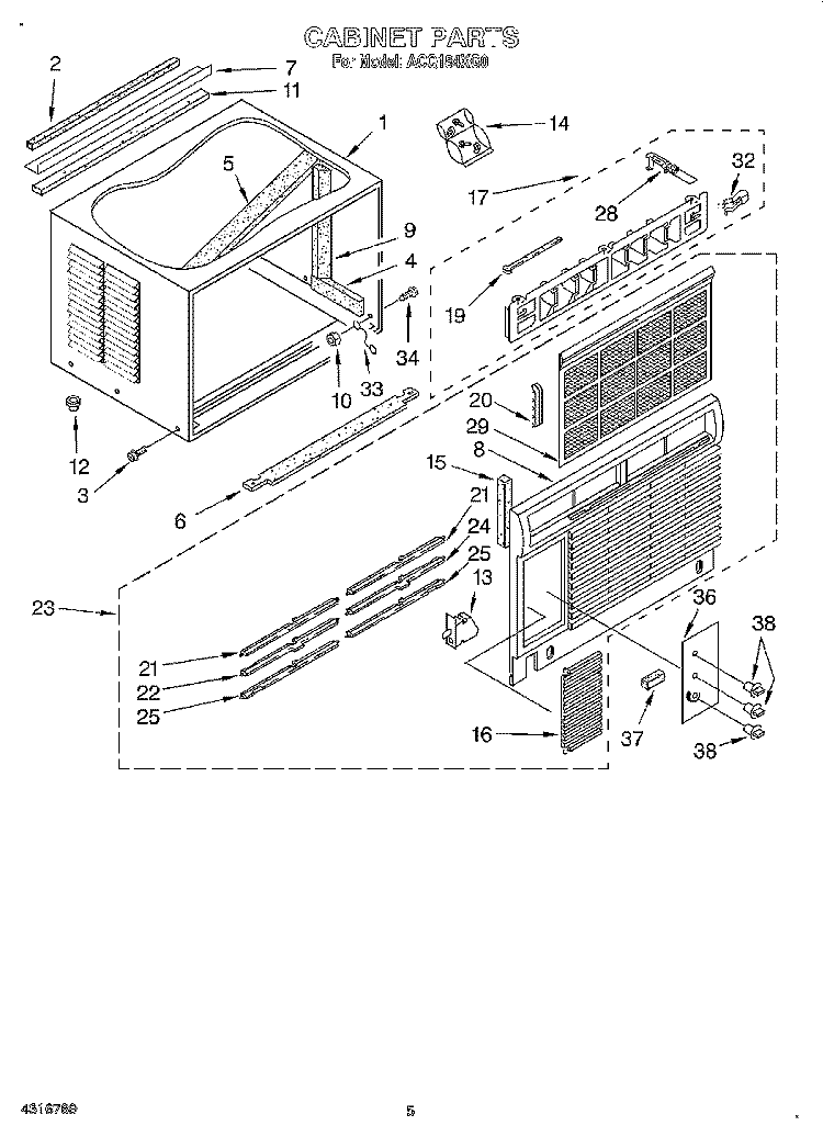 CABINET Diagram and Parts List for ACQ184XG0  Whirlpool Air Conditioner