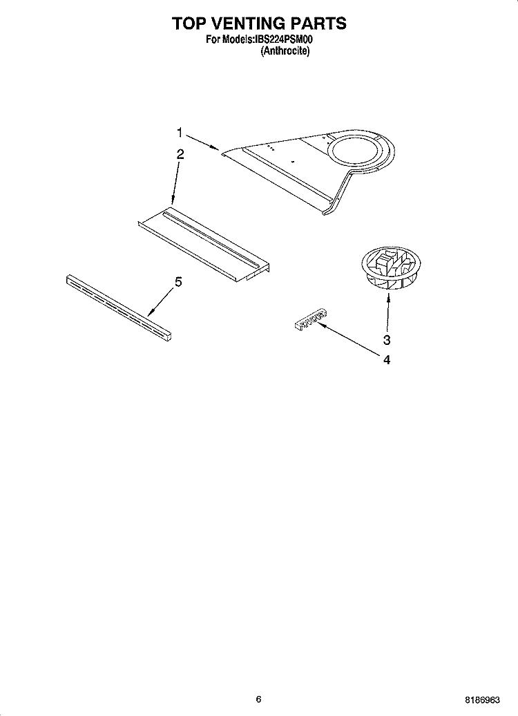 TOP VENTING PARTS Diagram and Parts List for IBS224PSM00  Whirlpool Wall Oven