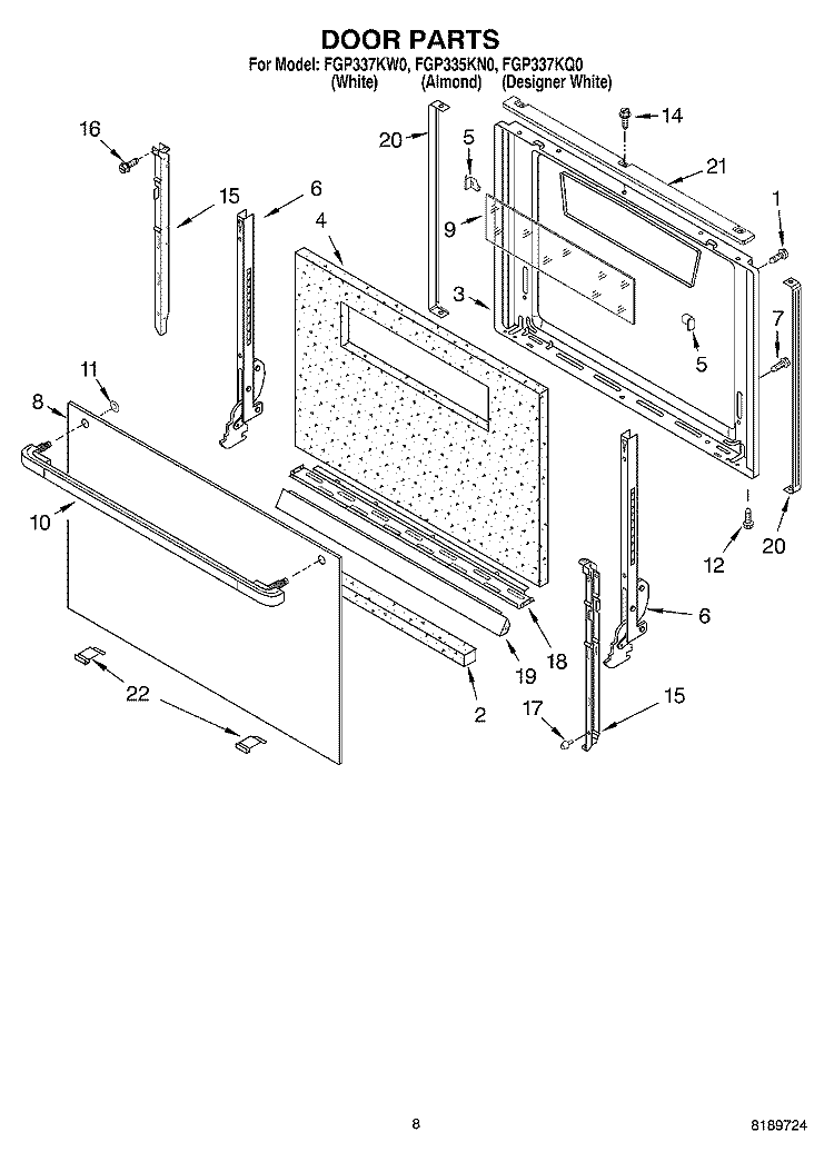 DOOR, OPTIONAL Diagram and Parts List for FGP337KN0  Roper Range