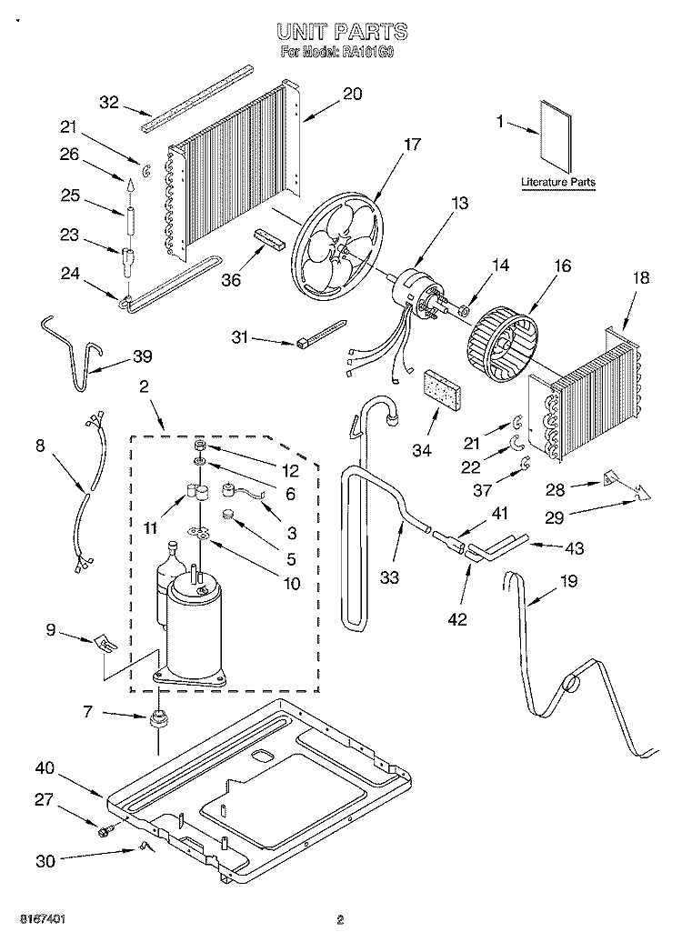 UNIT, LITERATURE Diagram and Parts List for RA101G0  Whirlpool Air Conditioner