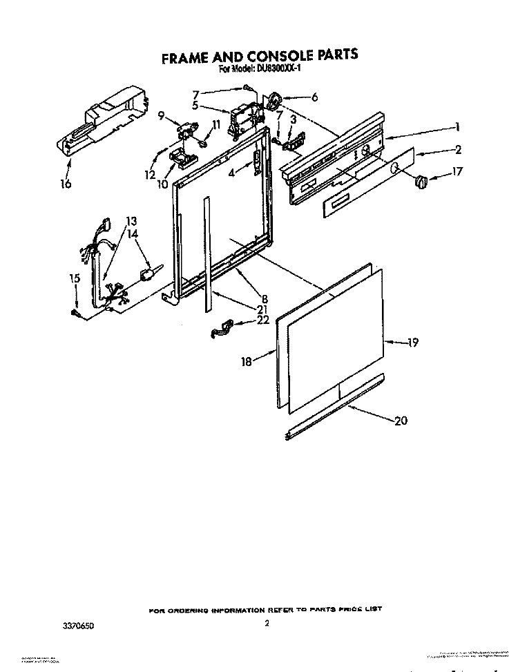 FRAME AND CONSOLE Diagram and Parts List for DU8300XX1  Whirlpool Dishwasher