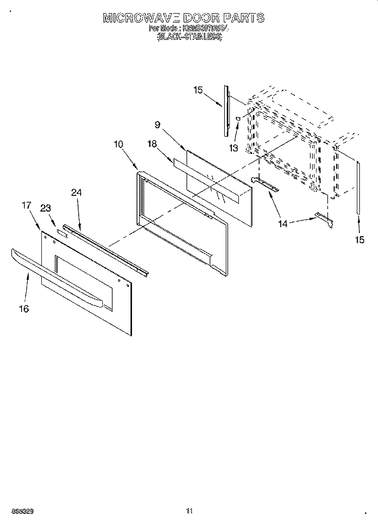 MICROWAVE DOOR, OPTIONAL Diagram and Parts List for KEMS307DBS4  KitchenAid Microwave Oven Combo