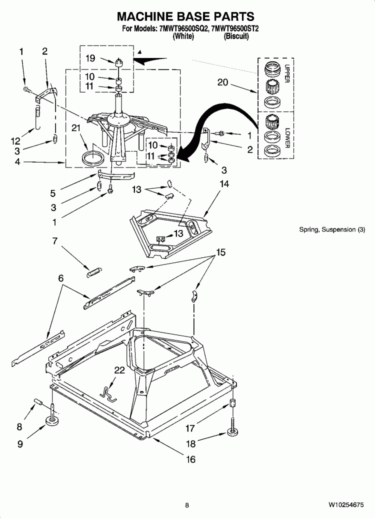 MACHINE BASE PARTS Diagram and Parts List for 7MWT96500SQ2  Whirlpool Washer