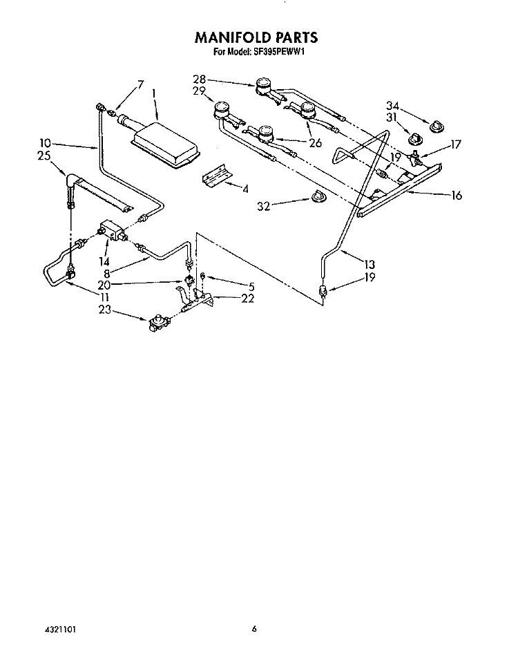 MANIFOLD Diagram and Parts List for SF395PEWW1  Whirlpool Range