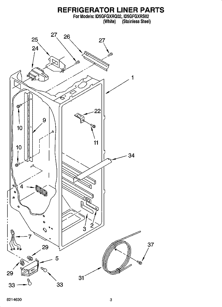 REFRIGERATOR LINER PARTS Diagram and Parts List for ID5GFGXRQ02  Whirlpool Refrigerator