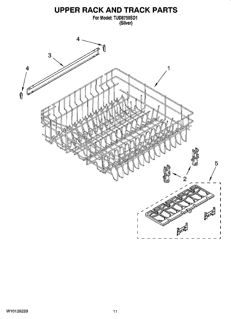 UPPER RACK AND TRACK PARTS Diagram and Parts List for TUD8750SD1  Estate Dishwasher