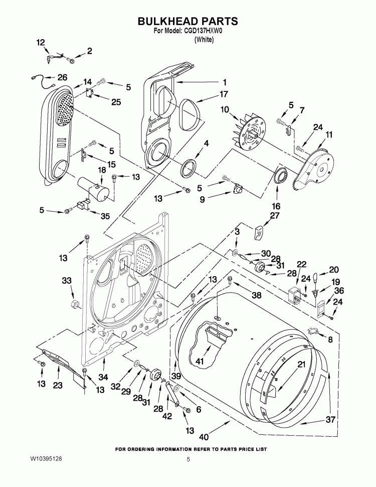 BULKHEAD PARTS Diagram and Parts List for CGD137HXW0  Whirlpool Dryer