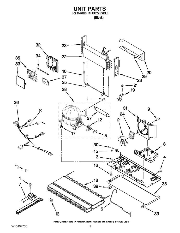UNIT PARTS Diagram and Parts List for KFCO22EVBL3  KitchenAid Refrigerator