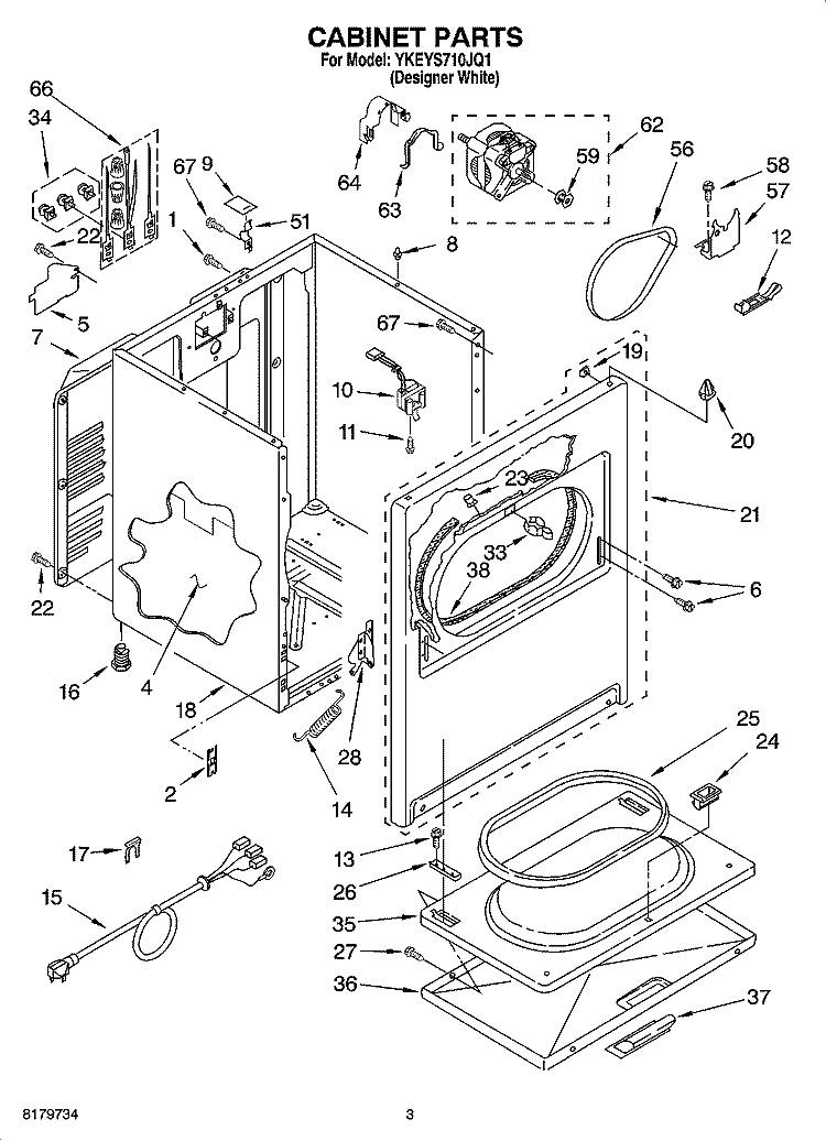 CABINET PARTS Diagram and Parts List for YKEYS710JQ1  KitchenAid Dryer