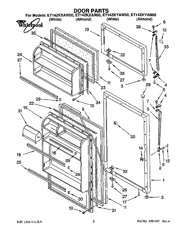 DOOR Diagram and Parts List for ET14ZKYAN00  Whirlpool Refrigerator