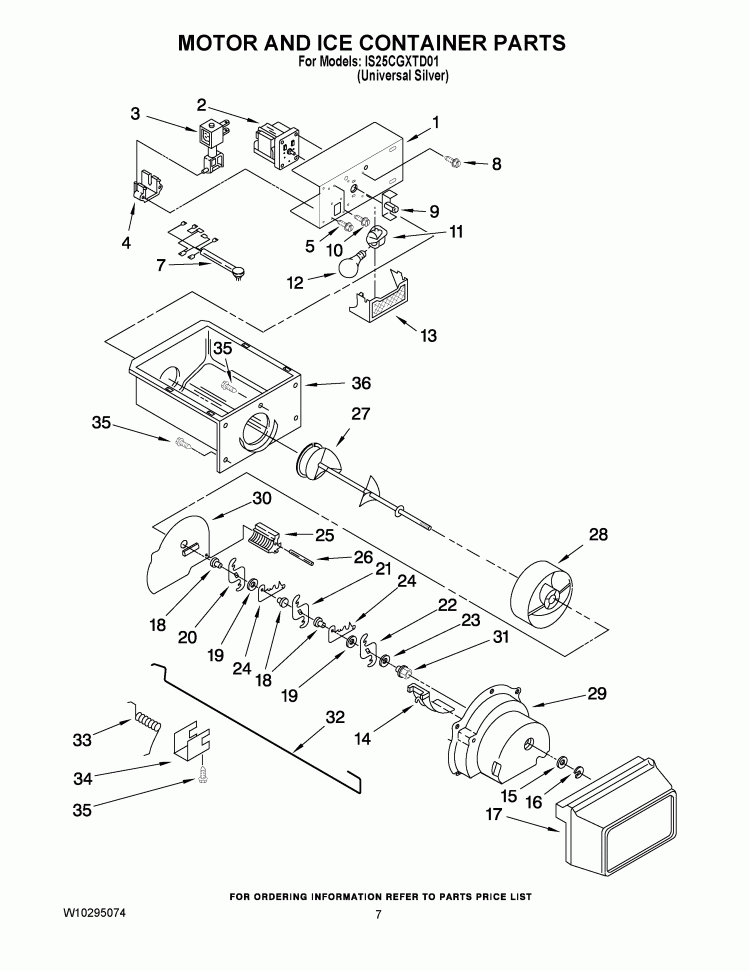 MOTOR AND ICE CONTAINER PARTS Diagram and Parts List for IS25CGXTD01  Inglis Refrigerator