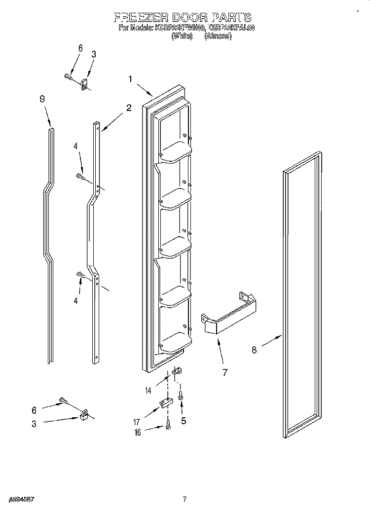 FREEZER DOOR Diagram and Parts List for KSRP22KFAL00  KitchenAid Refrigerator
