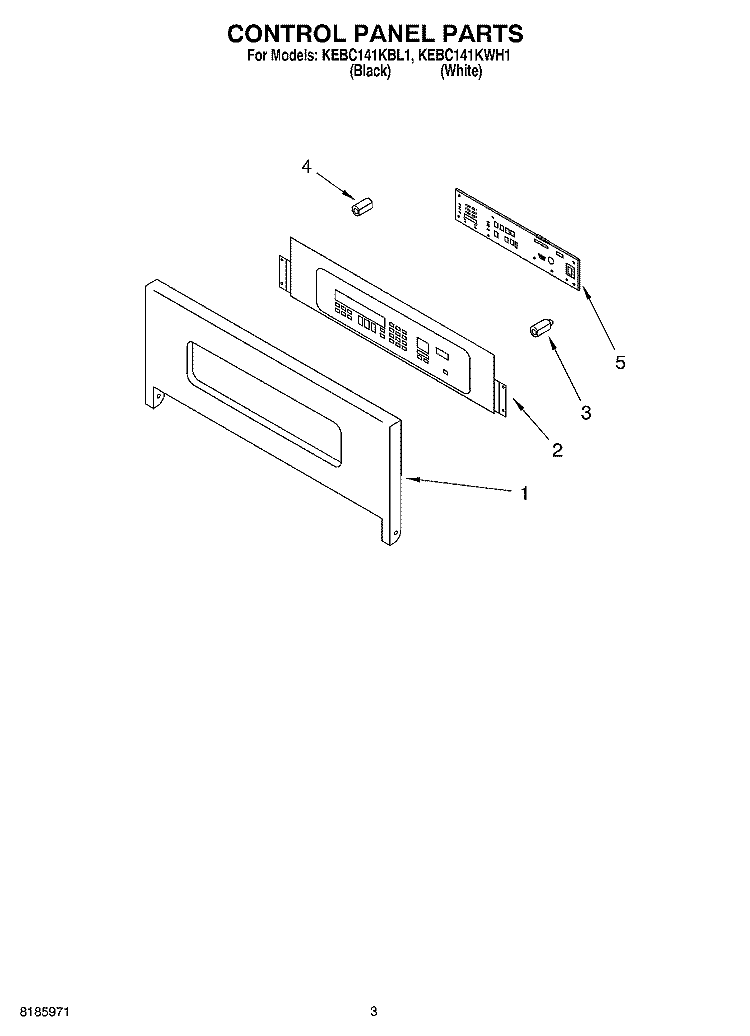 CONTROL PANEL Diagram and Parts List for KEBC141KWH1  KitchenAid Wall Oven