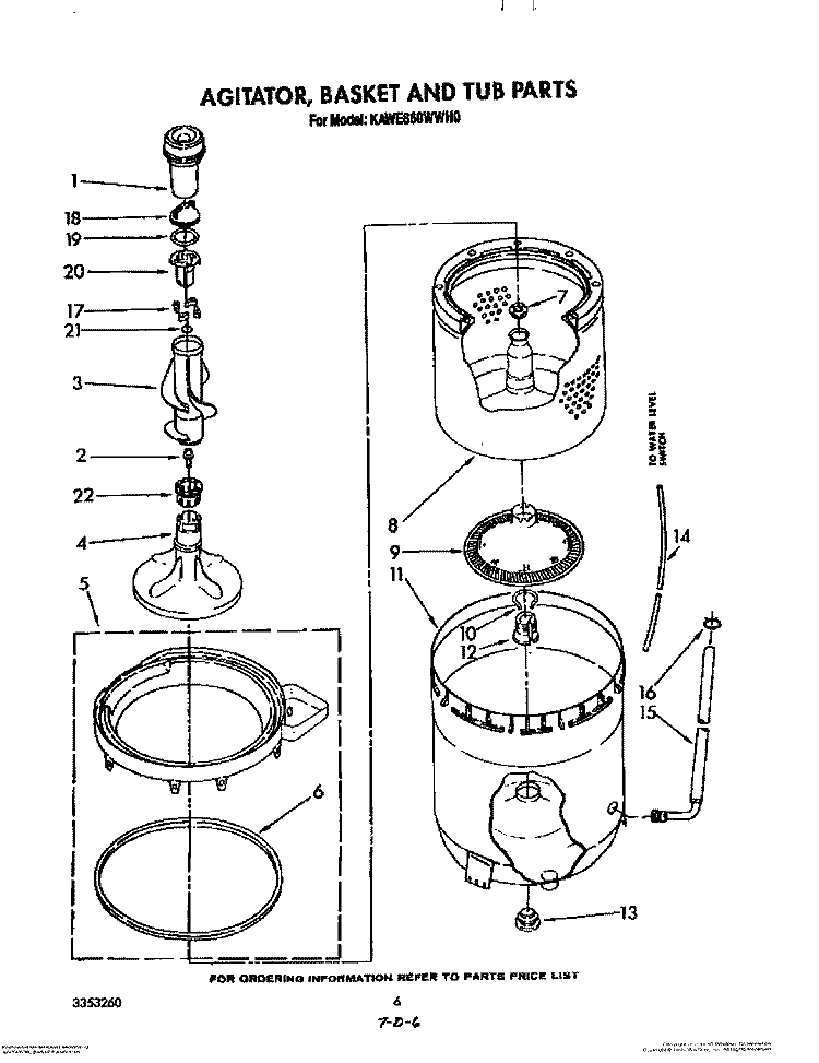 AGITATOR, BASKET AND TUB Diagram and Parts List for KAWE860WAL0  KitchenAid Washer