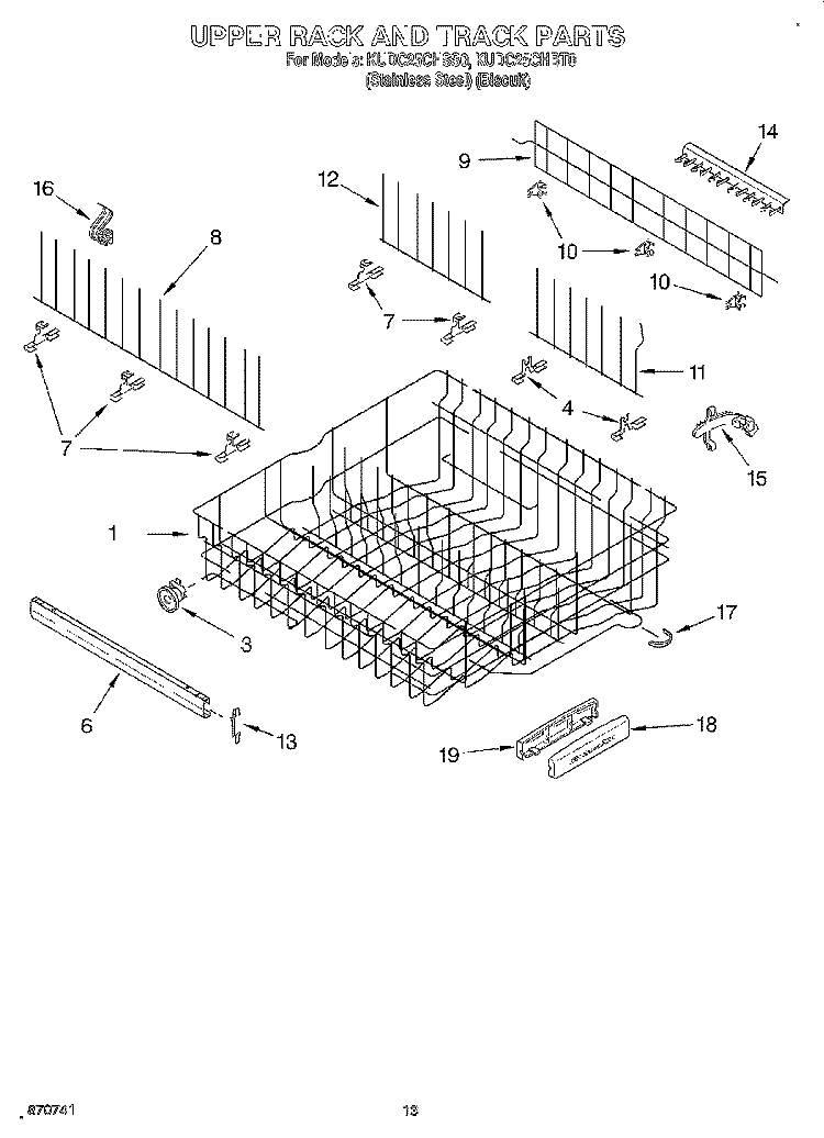 UPPER RACK AND TRACK Diagram and Parts List for KUDC25CHSS0  KitchenAid Dishwasher