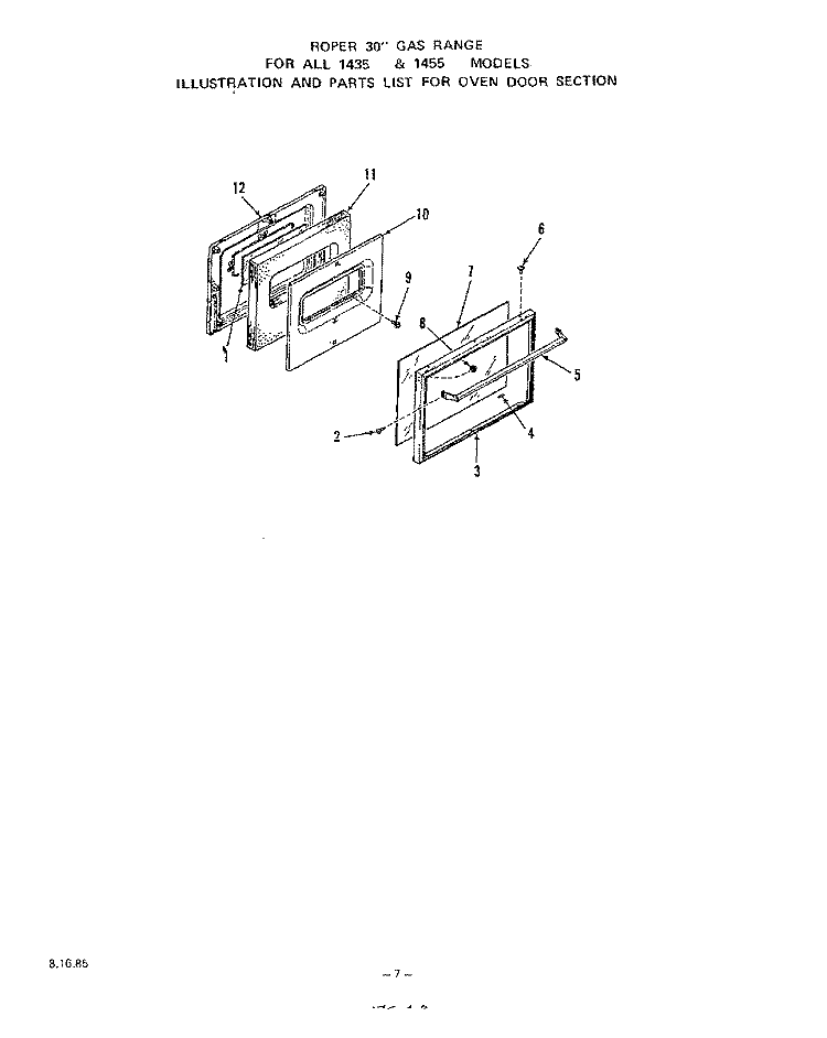 SECTION Diagram and Parts List for 1435W0A  Roper Range