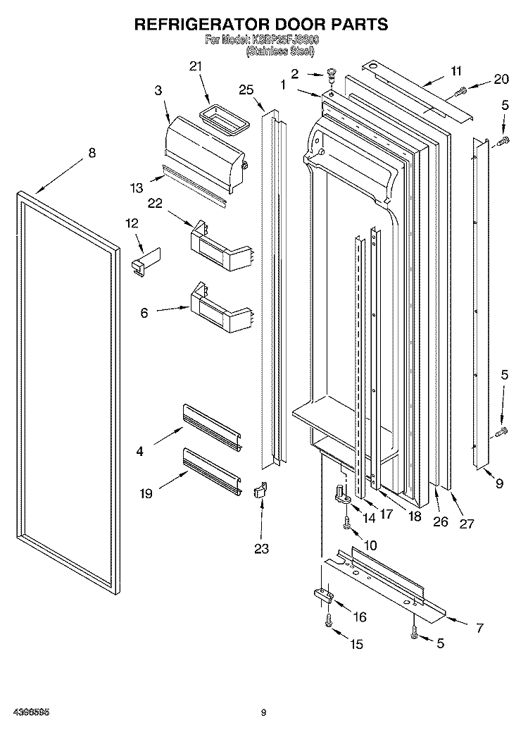 REFRIGERATOR DOOR Diagram and Parts List for KSBP25FJSS00  KitchenAid Refrigerator