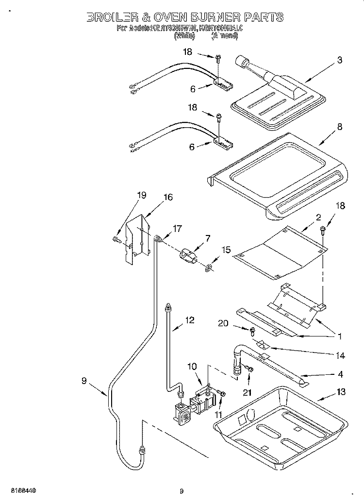 BROILER AND OVEN BURNER Diagram and Parts List for KGRT600HAL0  KitchenAid Range