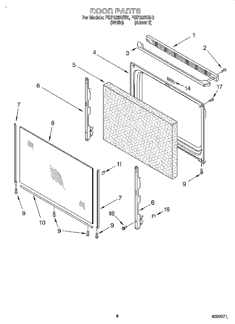 DOOR, LIT/OPTIONAL Diagram and Parts List for FGP325GN0  Roper Range