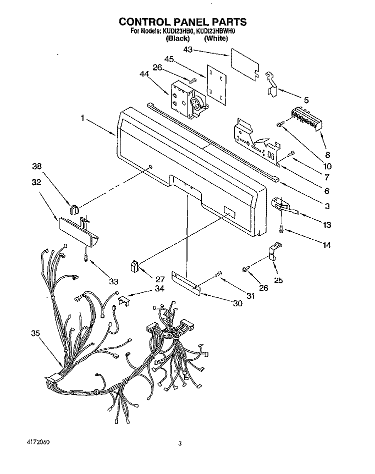 CONTROL PANEL, LIT/OPTIONAL Diagram and Parts List for KUDI23HBWH0  KitchenAid Dishwasher
