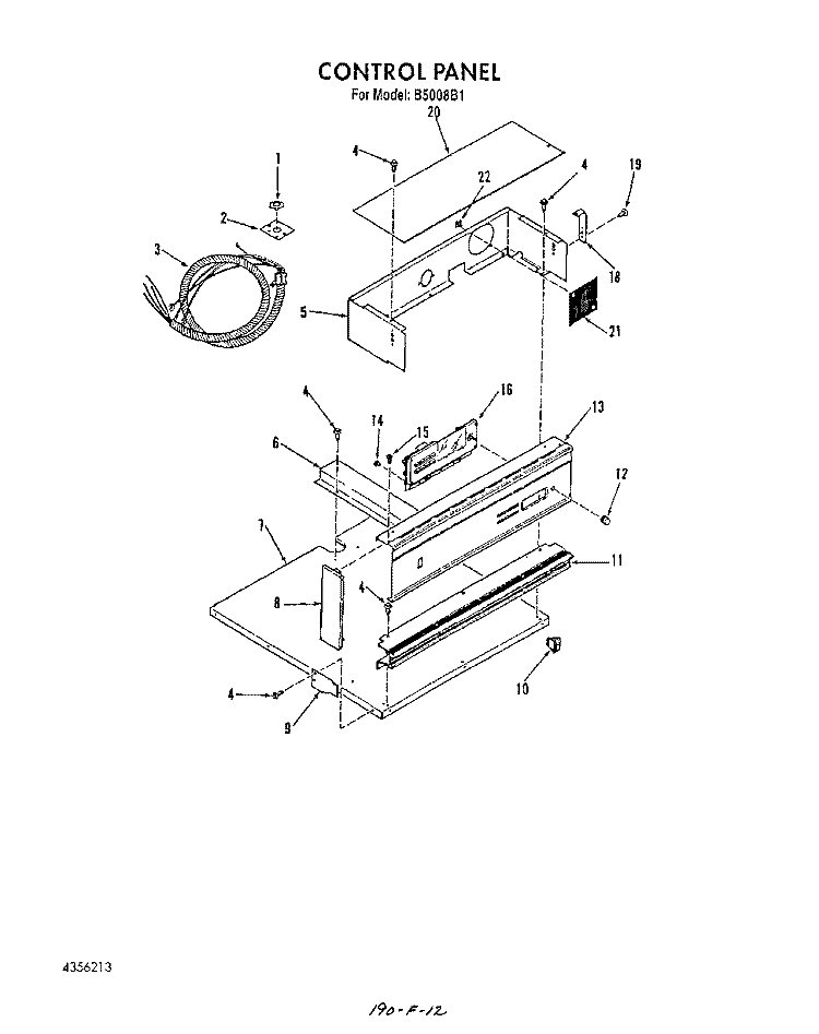 CONTROL PANEL Diagram and Parts List for B5008B1  Roper Range