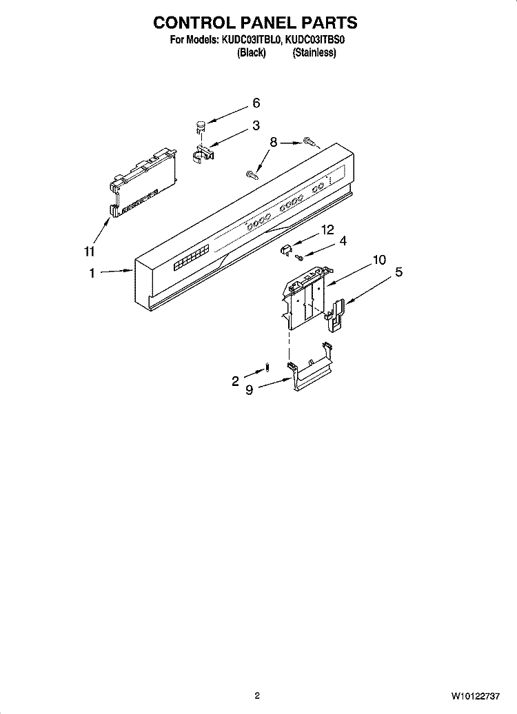 CONTROL PANEL PARTS Diagram and Parts List for KUDC03ITBS0  KitchenAid Dishwasher