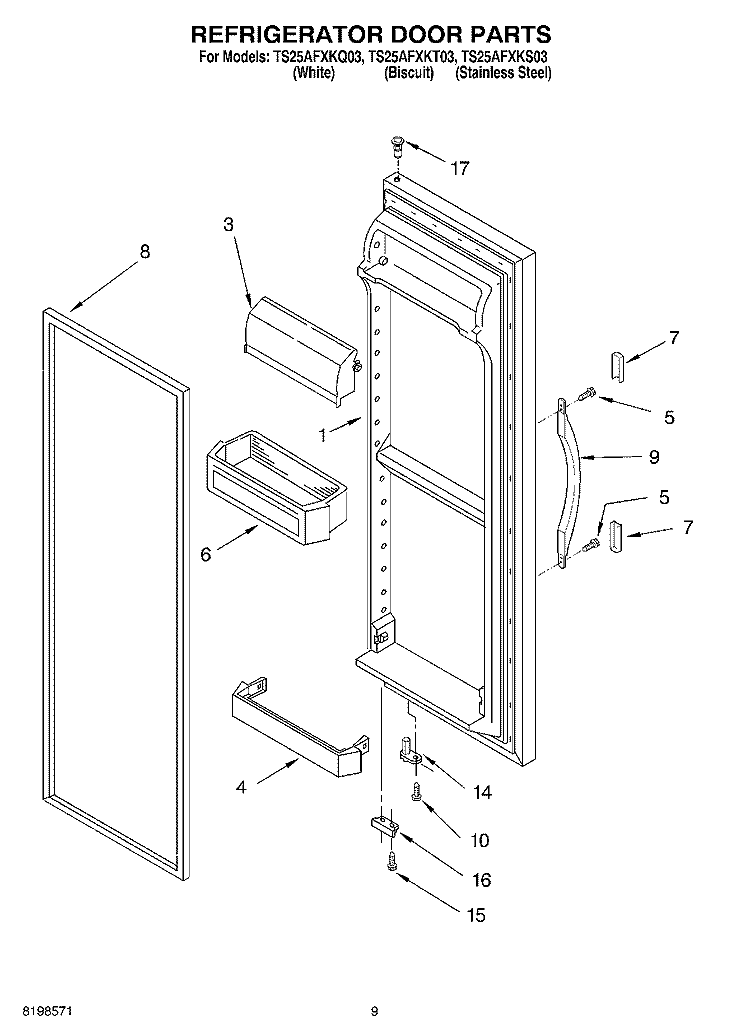 REFRIGERATOR DOOR PARTS Diagram and Parts List for TS25AFXKS03  Estate Refrigerator