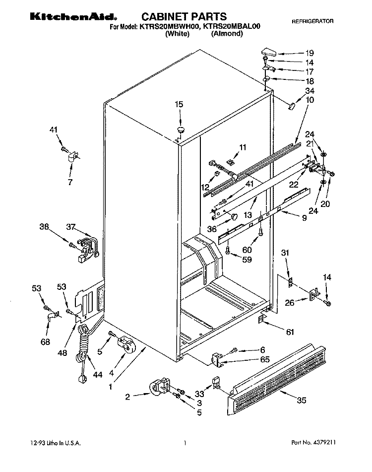 CABINET Diagram and Parts List for KTRS20MBWH00  KitchenAid Refrigerator