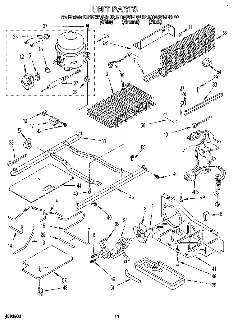 UNIT, LIT/OPTIONAL Diagram and Parts List for KTRS25KDBL00  KitchenAid Refrigerator