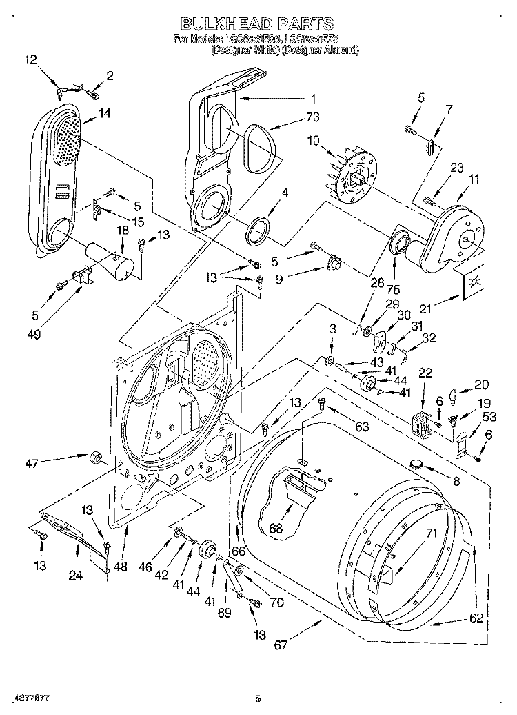 BULKHEAD Diagram and Parts List for LGC8858EQ3  Whirlpool Dryer