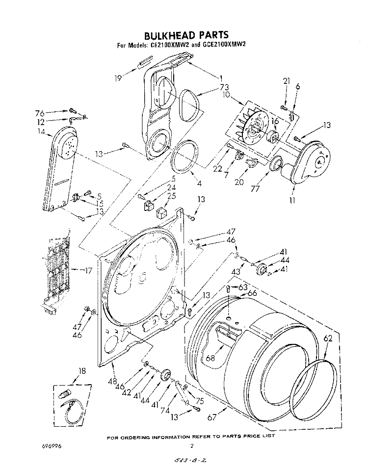 BULKHEAD , LITERATURE AND OPTIONAL Diagram and Parts List for CE2100XMW2  Whirlpool Dryer