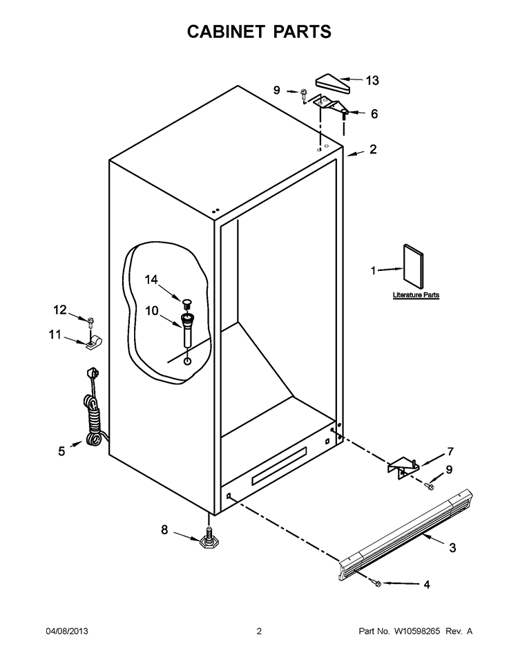 CABINET PARTS Diagram and Parts List for EV200FXBQ00  Whirlpool Freezer