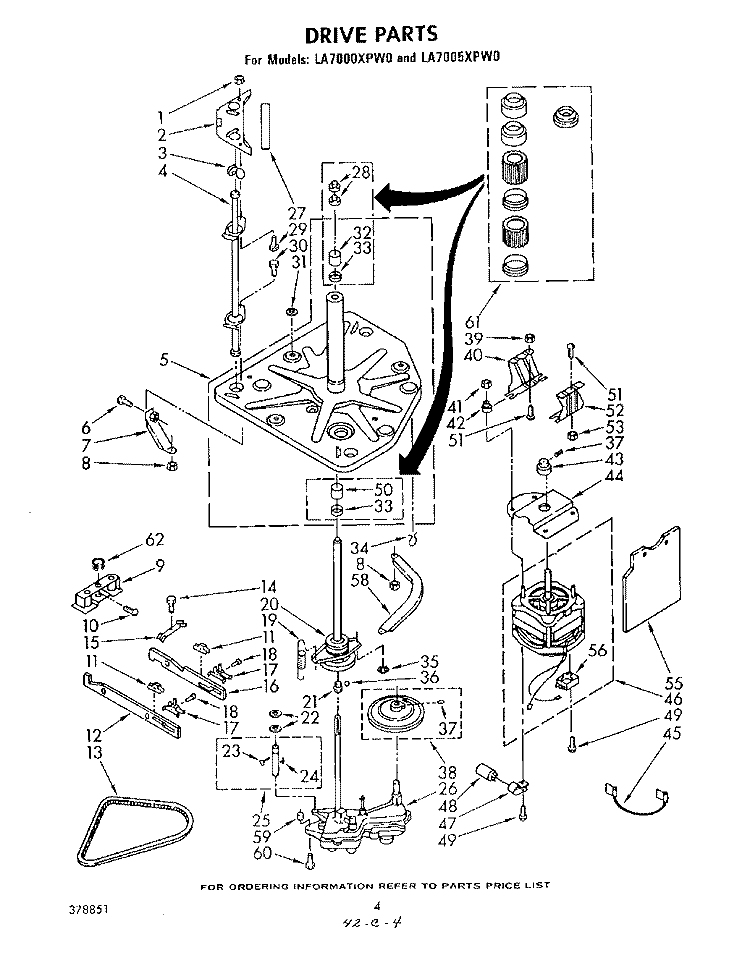 DRIVE Diagram and Parts List for LA7000XPW0  Whirlpool Washer
