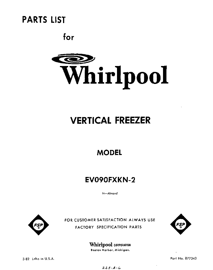 SECTION Diagram and Parts List for EV090FXKN2  Whirlpool Freezer