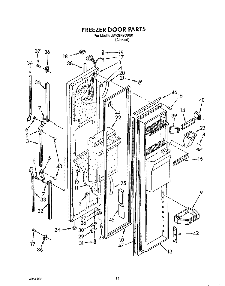 FREEZER DOOR Diagram and Parts List for JWKGN700001  Whirlpool Refrigerator