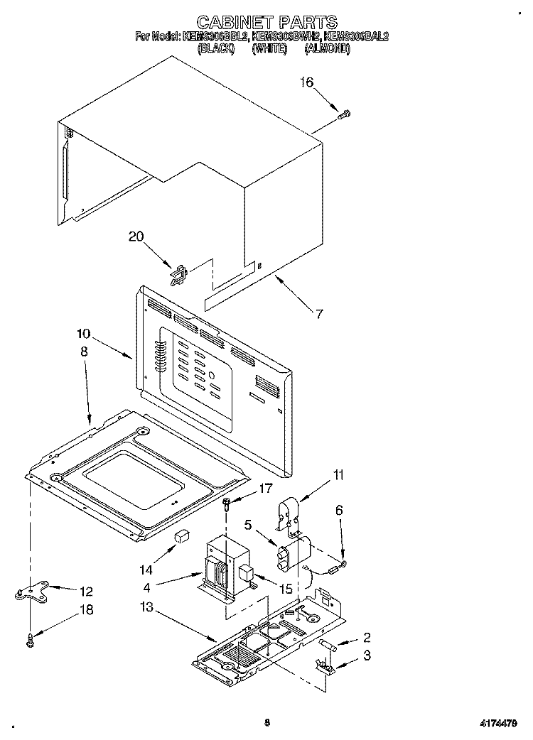 CABINET Diagram and Parts List for KEMS306BWH2  KitchenAid Wall Oven