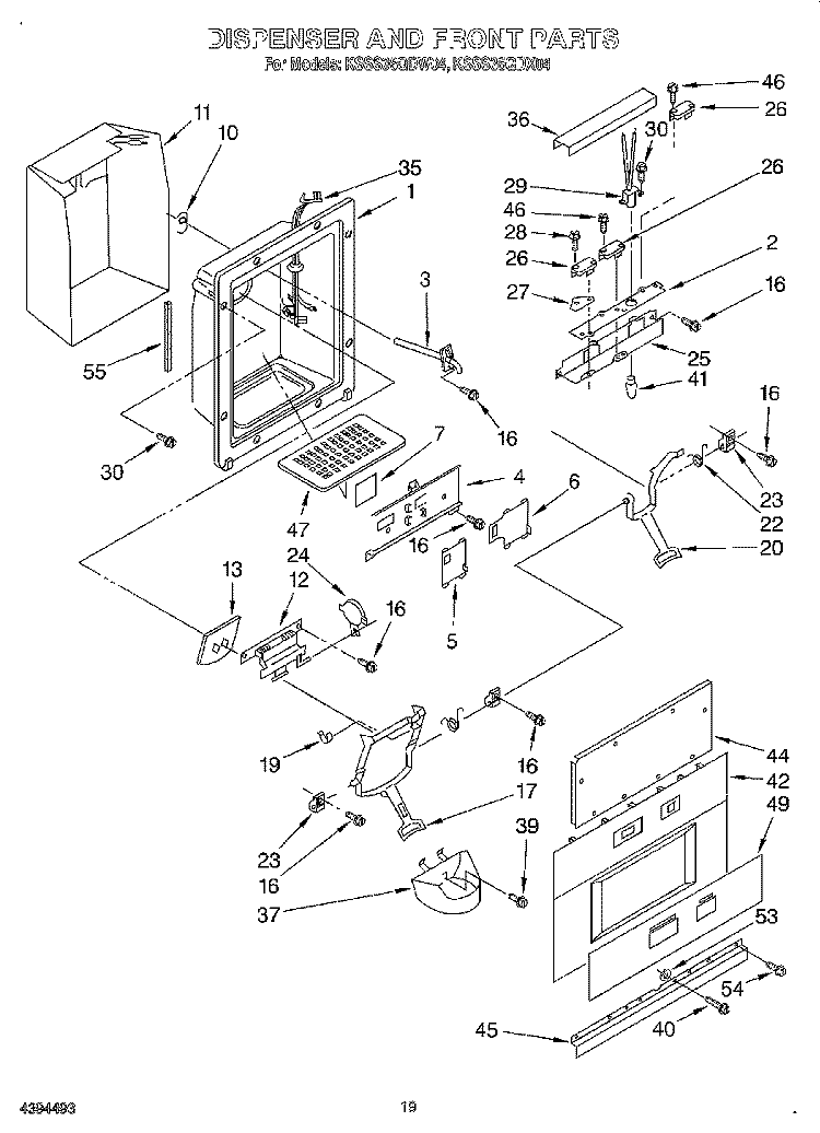 DISPENSER AND FRONT Diagram and Parts List for KSSS36QDW04  KitchenAid Refrigerator
