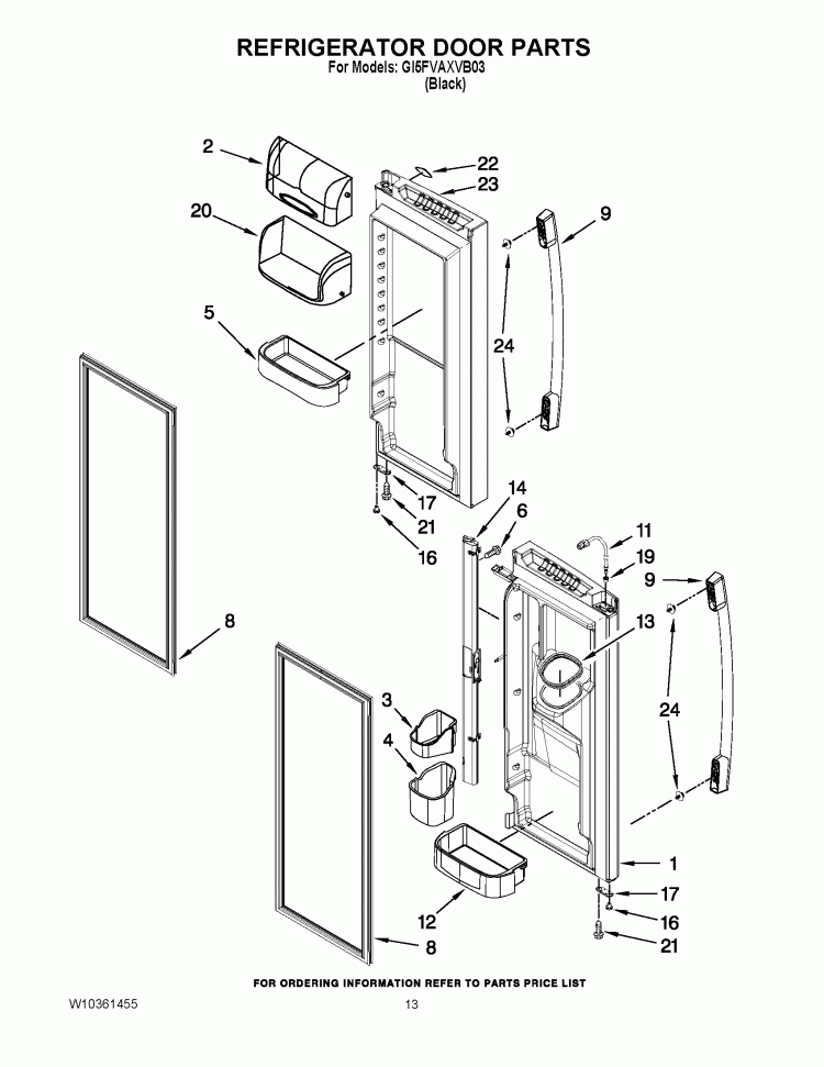 REFRIGERATOR DOOR PARTS Diagram and Parts List for GI5FVAXVB03  Whirlpool Refrigerator