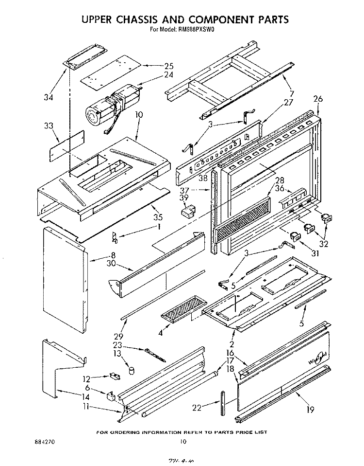 UPPER CHASSIS AND COMPONENT Diagram and Parts List for RM988PXSW0  Whirlpool Microwave Oven Combo