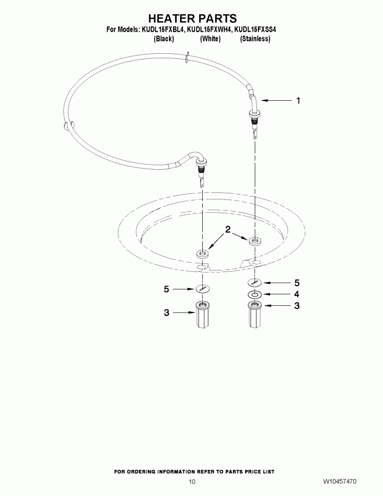 HEATER PARTS Diagram and Parts List for KUDL15FXWH4  KitchenAid Dishwasher