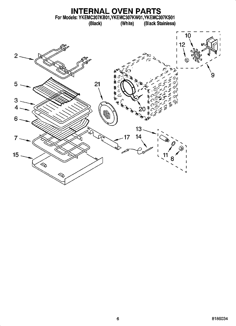 INTERNAL OVEN PARTS Diagram and Parts List for YKEMC307KW01  KitchenAid Microwave Oven Combo