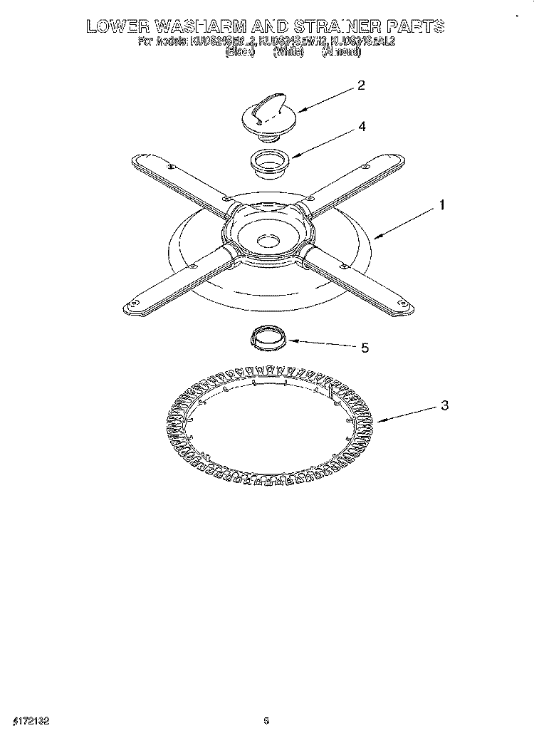 LOWER WASHARM AND STRAINER Diagram and Parts List for KUDS24SEAL2  KitchenAid Dishwasher