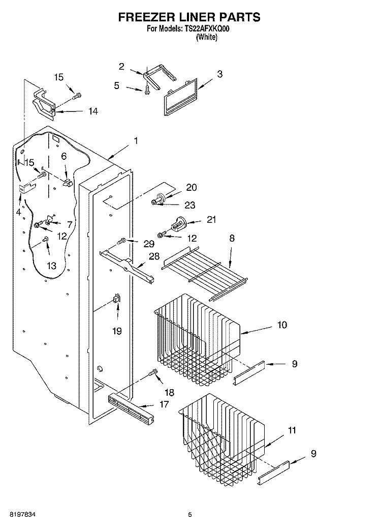 FREEZER LINER Diagram and Parts List for TS22AFXKQ00  Estate Refrigerator