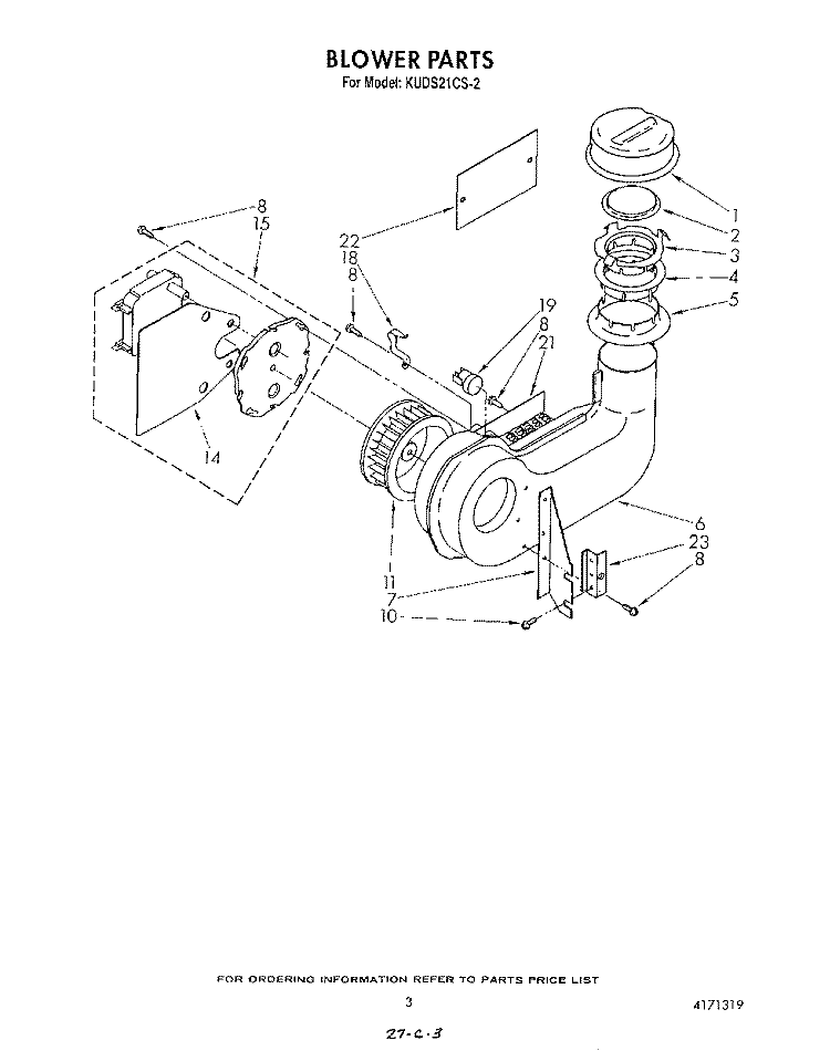 BLOWER Diagram and Parts List for KUDS21CS2  KitchenAid Dishwasher