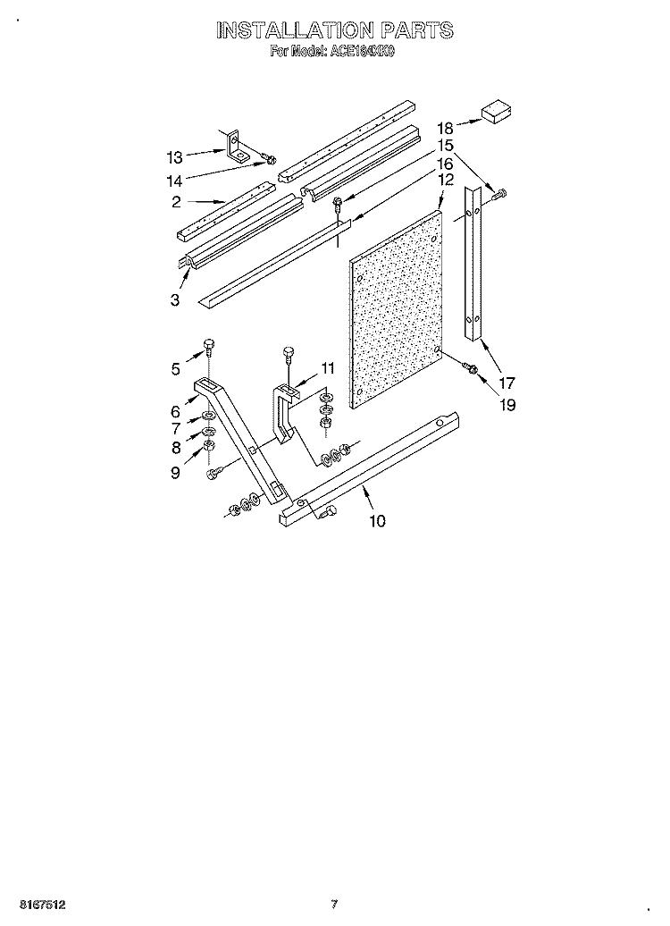 INSTALLATION Diagram and Parts List for ACE184XK0  Whirlpool Air Conditioner