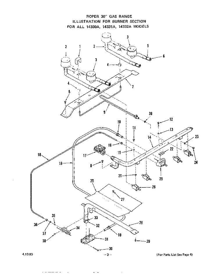 BODY Diagram and Parts List for 1433W1A  Roper Range